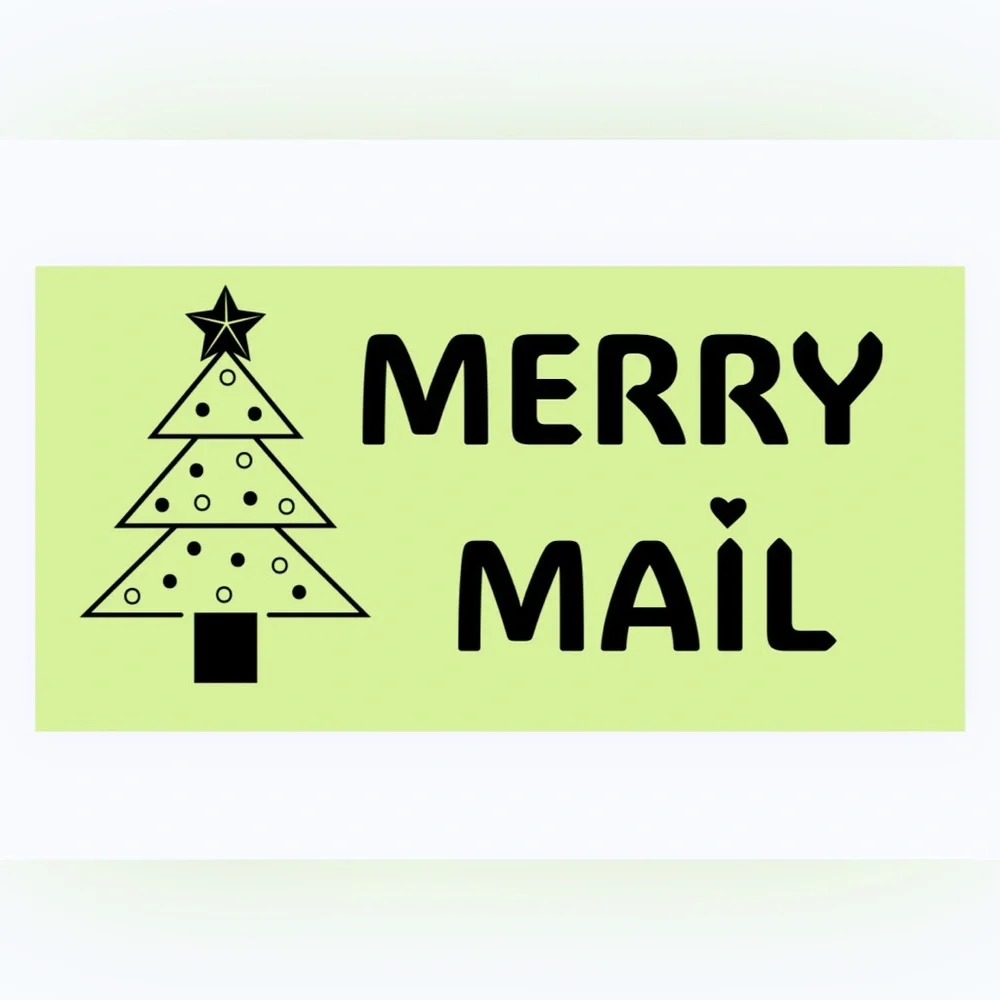 30 STICKERS - 2” x 1” - MERRY MAIL - BRIGHT LIGHT GREEN